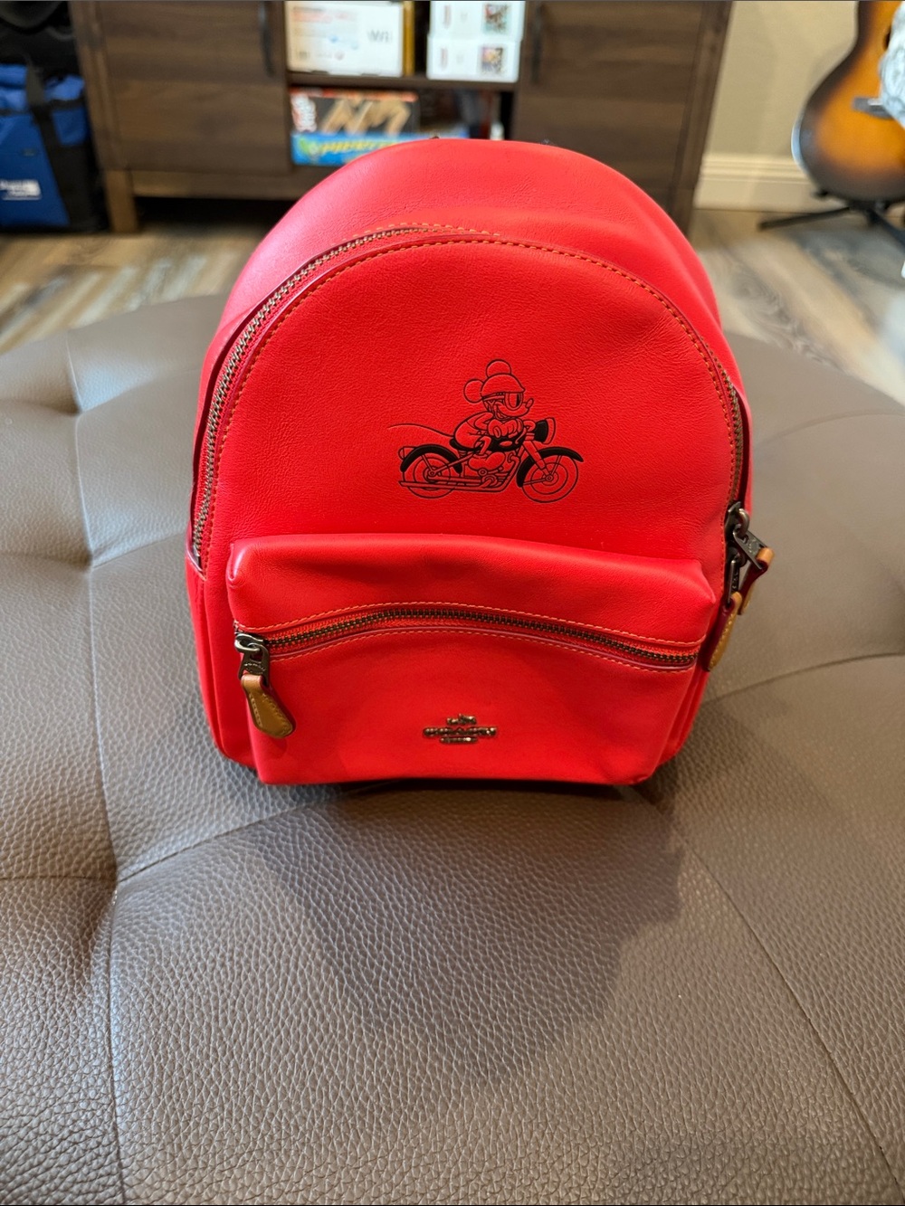 Coach Red Leather Mini Backpack with Motorcycle Mickey